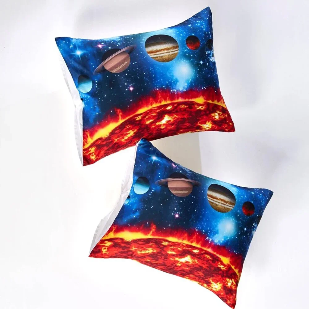 Twin Size Duvet + Pillowcase Set Galaxy Space Planets Solar System Multicolor